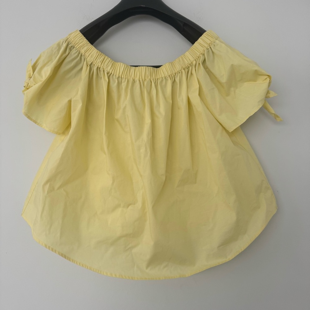 NWT H&M Butter Yellow Off-Shoulder Peasant Blouse Cotton Crop Boho Top Womens 10